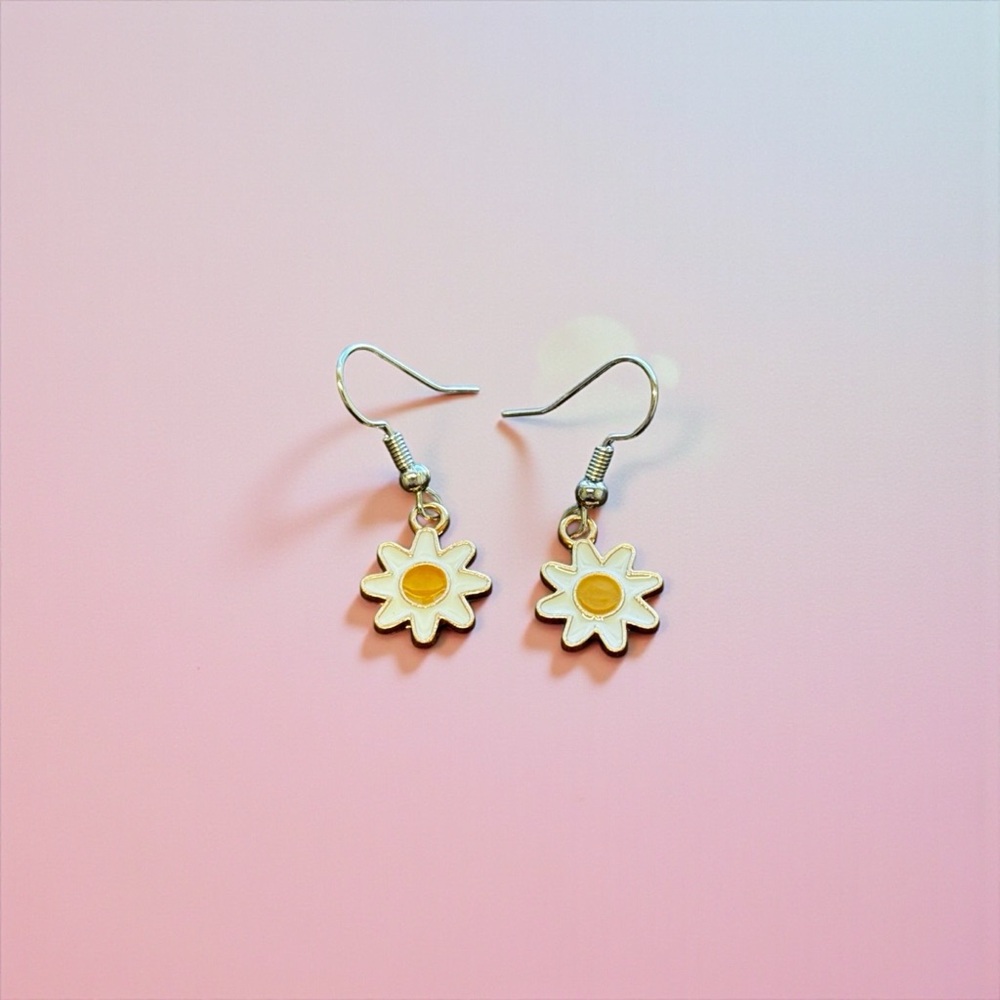 Daisy Drop Earrings in Yellow and White - Picture 2 of 4